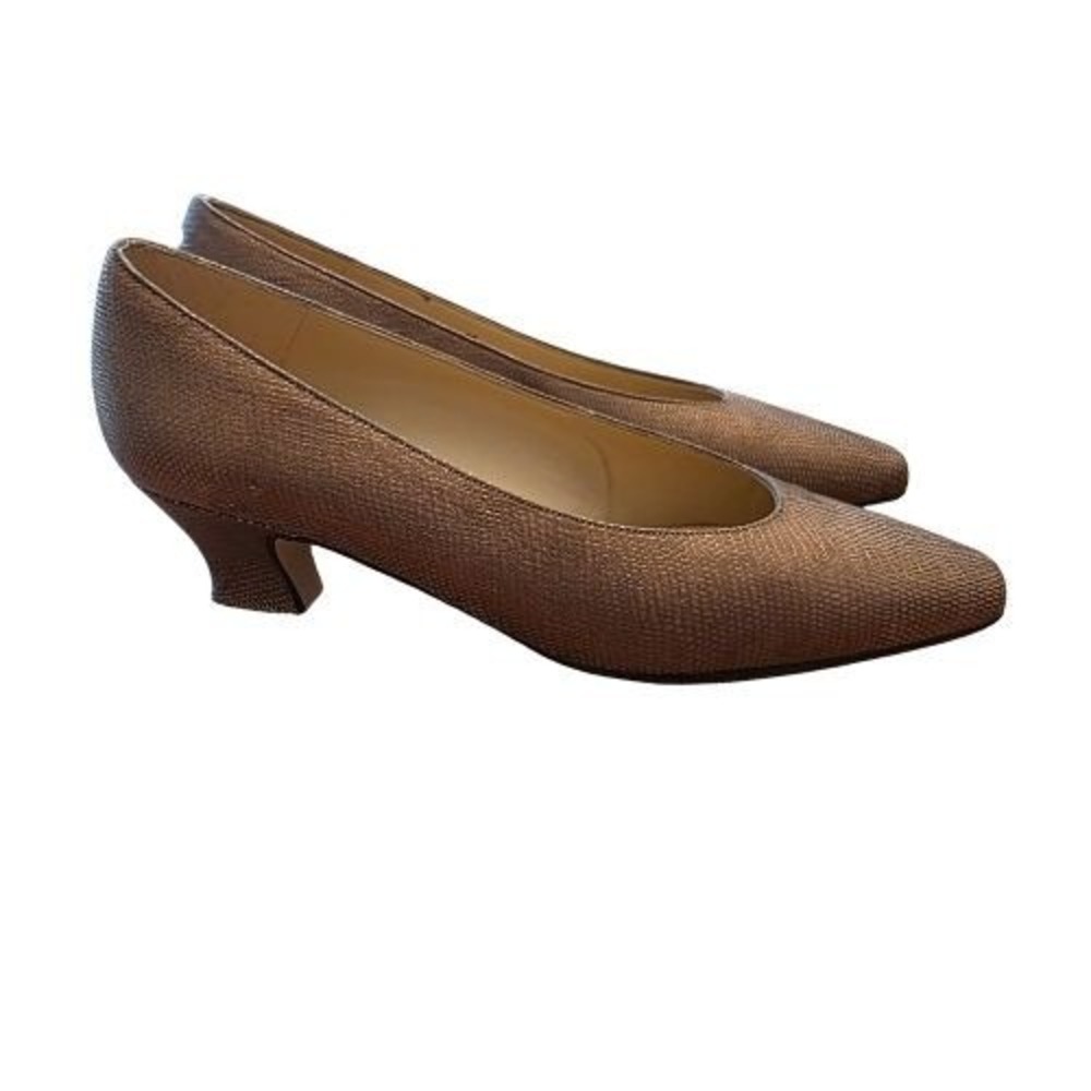 Vintage Proxy 5 Bronze Lizard Embossed Leather Kitten 1.25" Heel Pumps Damage